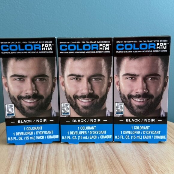 Pk of 3 Color For Him Mustache Beard & Sideburns Black Noir Hair Dye Kit For Men - Picture 1 of 4